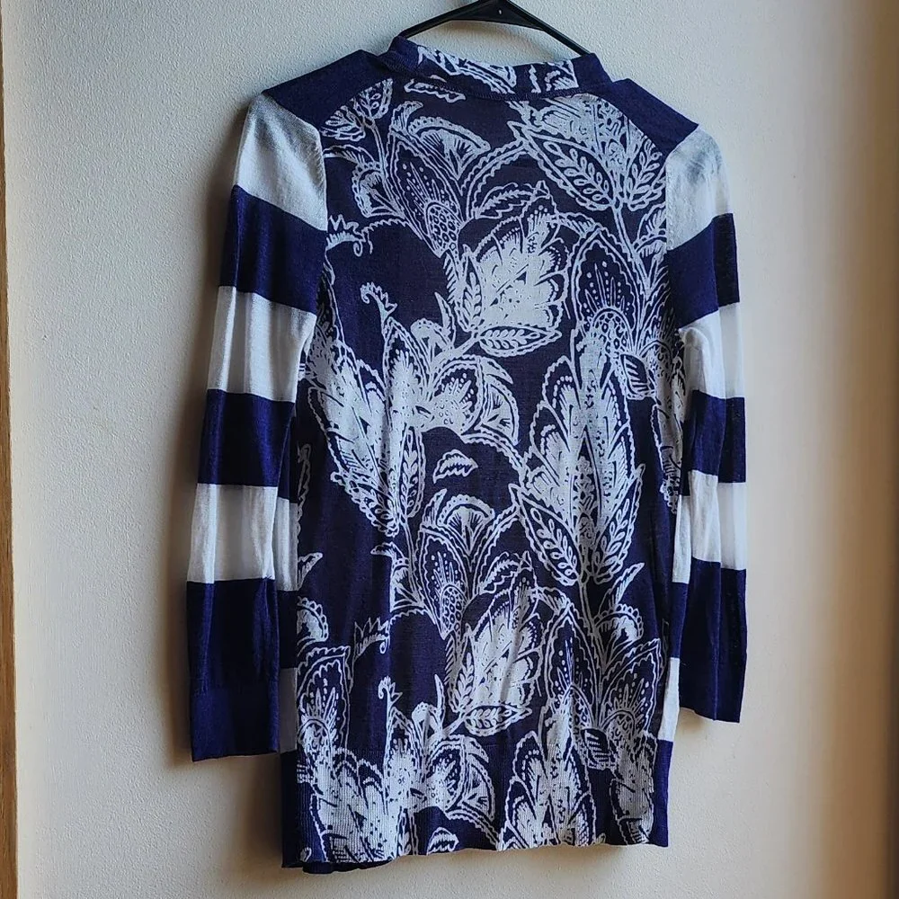 LOFT Purple/White Striped Mixed Media Cardigan Sweater Size Small - Picture 11 of 15
